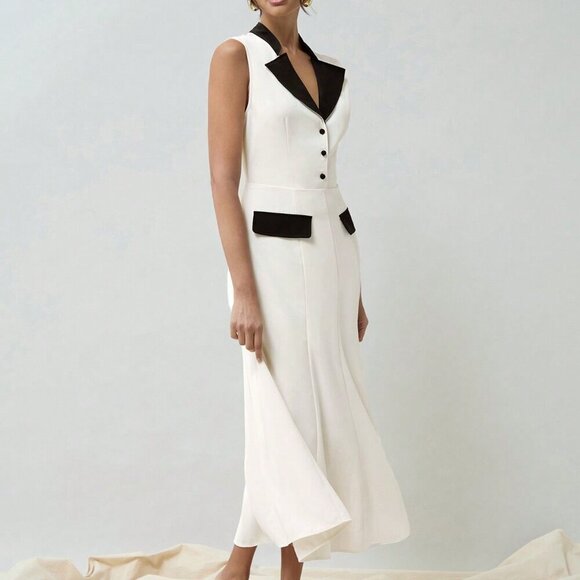 Black and White Elegant Women's Formal Dress With Contrast Color - Picture 6 of 7